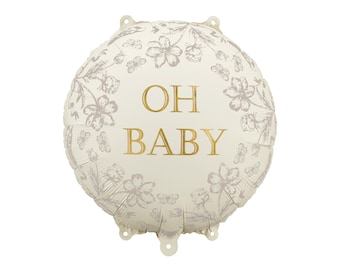Ballon en aluminium métallisé Oh Baby beige et doré, baby shower Oh Baby, baby shower neutre, décorations de baby shower
