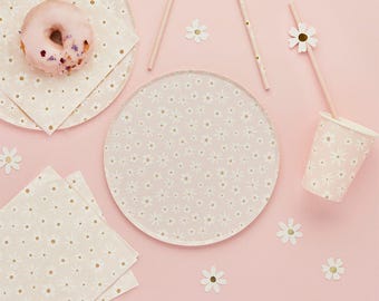 Daisy Floral Paper Plates (Pack of 8), Girls Floral Party, Daisy Tableware, Pink Daisy Flower plates, Daisy Partyware, Easter Tableware
