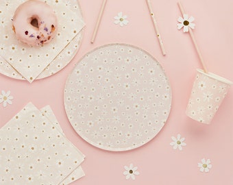 Daisy Floral Paper Plates (Pack of 8), Girls Floral Party, Daisy Tableware, Pink Daisy Flower plates, Daisy Partyware, Easter Tableware