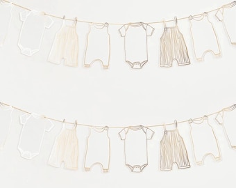 Gold Baby Grow Garland - 2.5m, Gold Baby Shower decorations, gender neutral baby shower supplies, cute baby grow bunting, gold baby shower