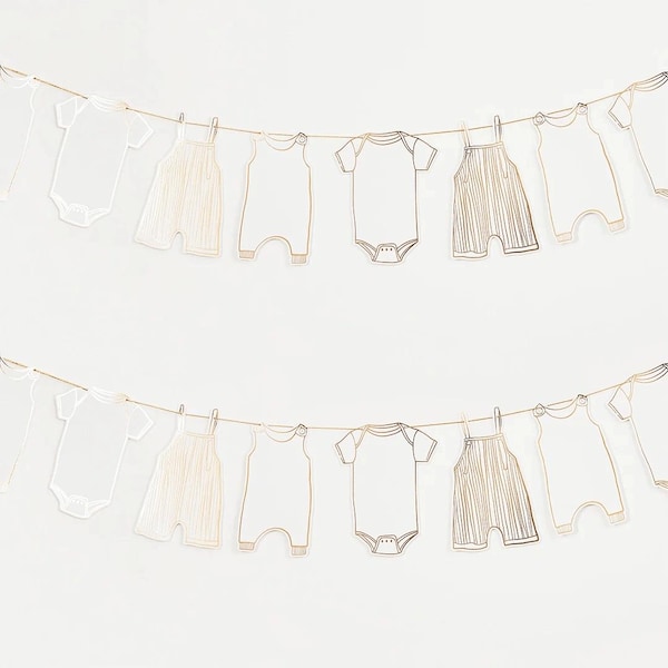 Gold Baby Grow Garland - 2.5m, Gold Baby Shower decorations, gender neutral baby shower supplies, cute baby grow bunting, gold baby shower