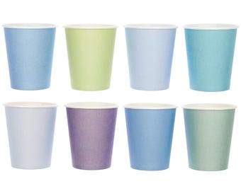 Papier Party Cups x 8 - Ocean Mix, Pastell Geburtstagsparty Tassen, Geburtstagsparty Tassen, bunte Party Tassen, Pastell Meerjungfrau Party Dekoration