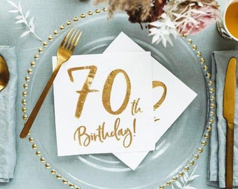 Gold 70th Birthday Party Napkins x 20, 70th birthday party serviettes, 70th table decorations, 70th tablescape, 70th party decorations