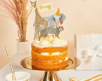 Decorazioni per torte a tema safari, set di decorazioni per torte safari con pompon, torta "Wild One", torta safari per il primo compleanno, decorazione per torta "Two Wild".