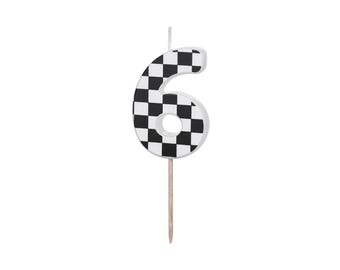 Chequered Flag Number 6 Candle, 6th birthday candles, racing party cake candles, car party candles, formula one birthday candle 16th 60th