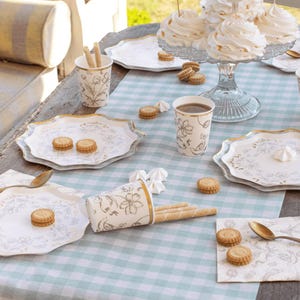 Salviagrön ginghamfestduk, neutrala babyshowertillbehör, salviagrön babyshower, eukalyptusfestduk, Silly Goose-fest