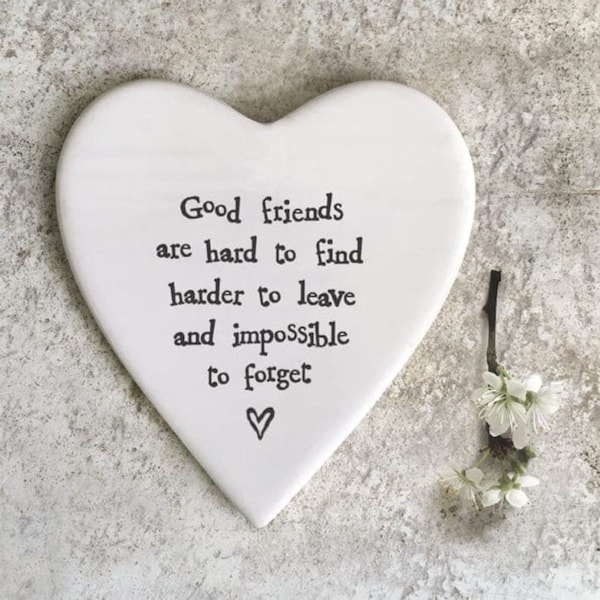 East of India ‘Good Friends’ Porcelain Heart Coaster, Best friend birthday gift, Friendship gift, Friend birthday gift, gift for her