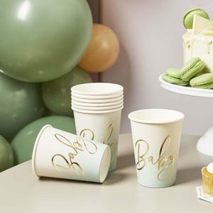 Sage Green Baby Shower Paper Cups x 8, Baby Shower Cups, Baby Shower Supplies, Baby Shower Tableware