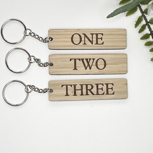 Personalised Oak Key Ring Rustic Cherrywood Key Fob Custom Hotel / Holiday Lets Beech Wooden Keyrings Grandad's Shed Dad's Man Cave image 3