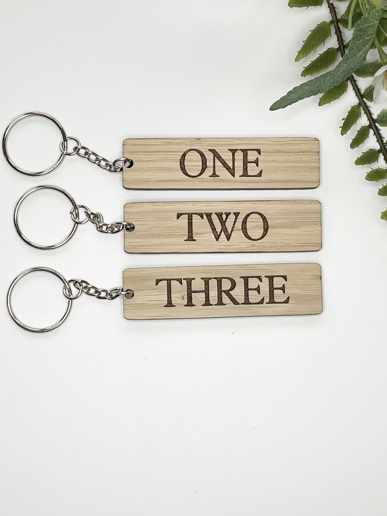 Personalised Oak Key Ring Rustic Cherrywood Key Fob Custom Hotel / Holiday Lets Beech Wooden Keyrings Grandad's Shed Dad's Man Cave image 3