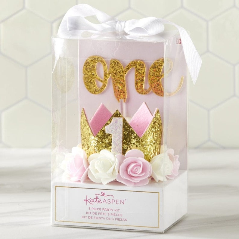 Gold Glitter 1st Birthday Decoration Kit, Baby Girl One Today Banner ...
