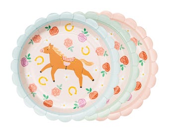 Horse Party Plates x 6, Horse Themed Party Tableware, kids birthday party animal theme, cowgirl party plates