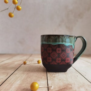 Black & Turquoise Ceramic mug, Mug For Tea lovers, Vintage mug, Pottery cup, Handmade Pottery with an Handle, Mug For coffee lovers