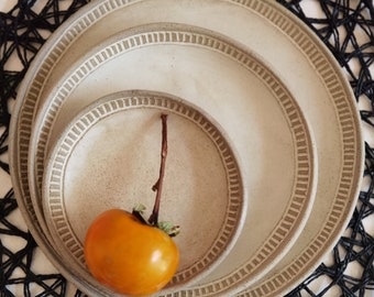 Ceramic serving dish set, Pottery serving dish, Handmade plate set, Minimalist Beige Ceramic Plates