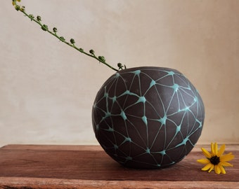 Small Black & Turquoise Ceramic Planter, Small Succulent planter pot, Modern Ceramic Planter, indoor planter