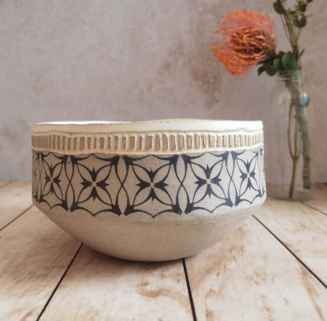 ONE Unique Bowl, Rustic Handmade Pottery, Tall Pottery Serving Bowl