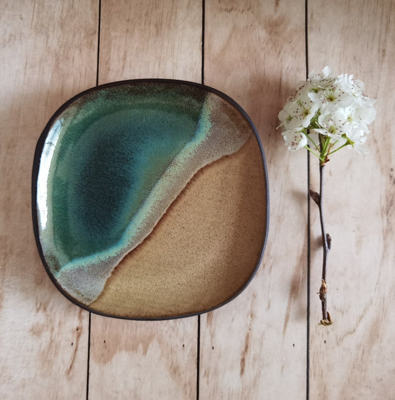 TWO Dessert plates, Appetizer plates, Sushi plates, Ceramic Kitchenware ,Ocean Plates, Handmade plate image 3