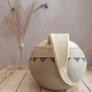 Light Brown Ceramic Pitcher with hand Engraved Decoration and Black Ceramic prints Ceramic Drinkware Pottery Pitcher image 3