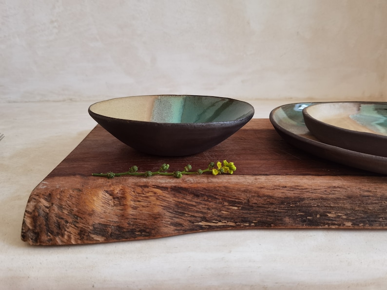 Modern Ceramic Dinnerware Set: Beige & Turquoise Serving Dishes - Etsy
