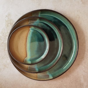 Set of 2 Beige and Turquoise Ceramic Plates ,Beige and Turquoise Plates, Handmade plate, Round Plater image 3