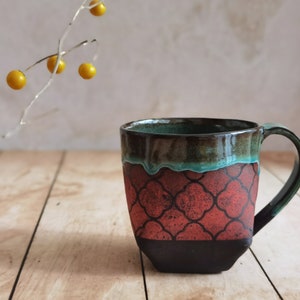 Black & Turquoise Ceramic mug, Mug For Tea lovers, Vintage mug, Pottery cup, Handmade Pottery with an Handle, Mug For coffee lovers