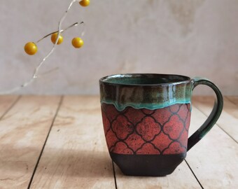 Black & Turquoise Ceramic mug, Mug For Tea lovers, Vintage mug, Pottery cup, Handmade Pottery with an Handle, Mug For coffee lovers