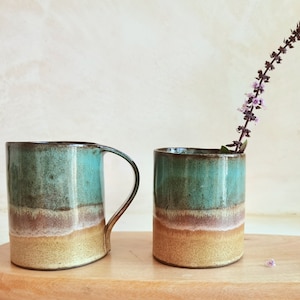 Beige and Turquoise Ceramic mug, Handmade Pottery, Mug with an Handle, Mug For coffee lovers