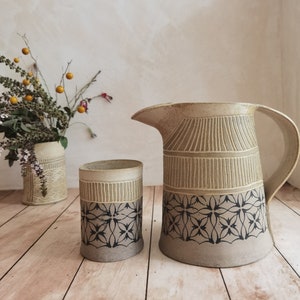 SET of TWO Tumblers & ONE Ceramic pitcher, Ceramic Drinkware, Handmade pottery pitcher, Water Pitcher, Stoneware Pitcher, Gift Idea image 5