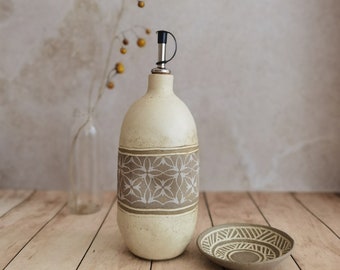 Ceramic oil bottle, Handmade pottery, Rustic oil bottle, olive oil bottle, housewarming gift, wedding gift