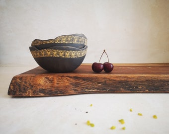 Set of 2 Ceramic Bowls , Pottery Bowls with yellow print Decorations , Dipping Bowl , Snack Serving Dish, Dessert Bowl