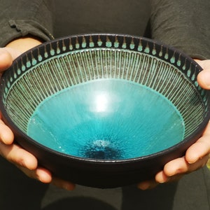 SET of 2 big pasta bowls, Handmade ceramics, Serving soup bowls pottery, Ramen noodles pottery bowl with engraved decorations image 3