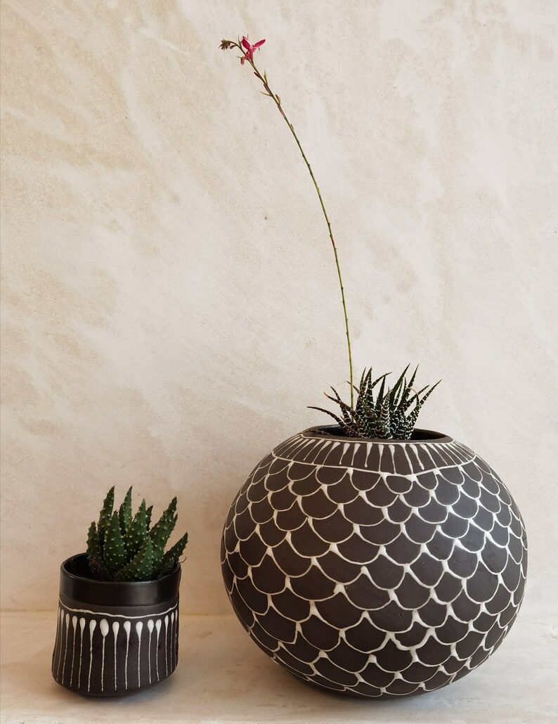 Large Succulent planter pot, White and Black Ceramic Planter, Modern Ceramic Planter, White and black indoor planter image 7