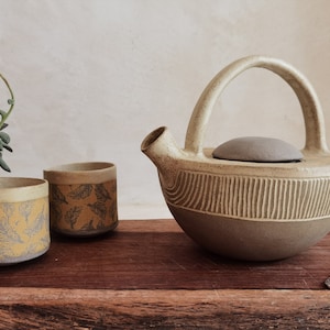 Light Brown Ceramic Teapot Set, Handmade Tea Cups Set, Teapot Set For Tea lovers, Modern Teapot Set
