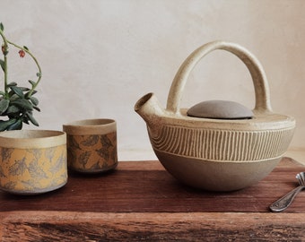 Light Brown Ceramic Teapot Set, Handmade Tea Cups Set, Teapot Set For Tea lovers, Modern Teapot Set