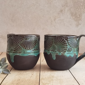 TWO Ceramic mugs, Mugs For Tea lovers, Minimalist mugs, Pottery cup, Handmade Pottery, Black & Turquoise Ceramic mugs