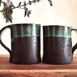 Black & Turquoise Ceramic mug, Mug For Tea lovers, Minimalist mug, Pottery cup, Handmade Pottery with an Handle, Mug For coffee lovers