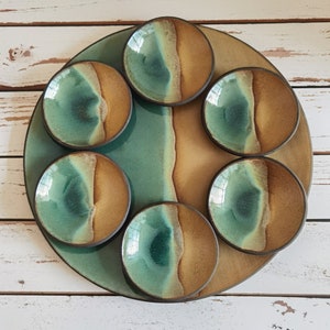 Passover Plate, The special Beige and Turquoise glaze, unique Passover plate, Jewish Gift, Modern Passover Dinner Decor
