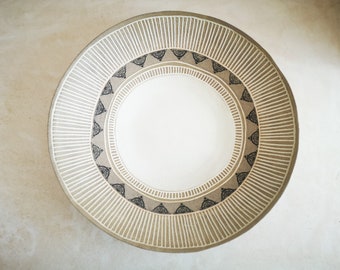 Large Wide Ceramic Bowl ,Modern ceramic bowl,  Large  Bowl with handmade print Decorations, Ceramic salad Bowl
