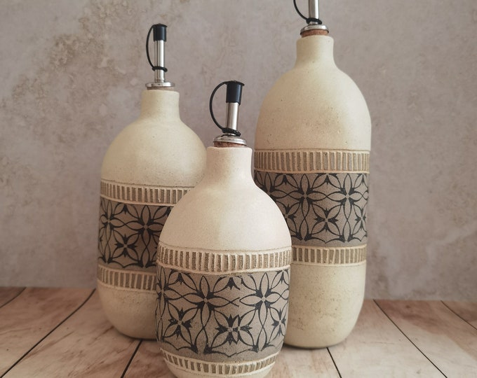 Keramikölflasche, handgemachte Keramik, rustikale Ölflasche, Olivenölflasche, Einweihungsgeschenk, Hochzeitsgeschenk