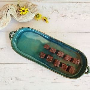 Handmade Turquoise Ceramic Serving Tray: Pottery Cheese Board
