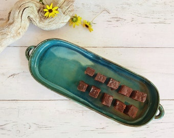 Ceramic serving dish, Pottery serving dish, Handmade tray, Turquoise Ceramic tray