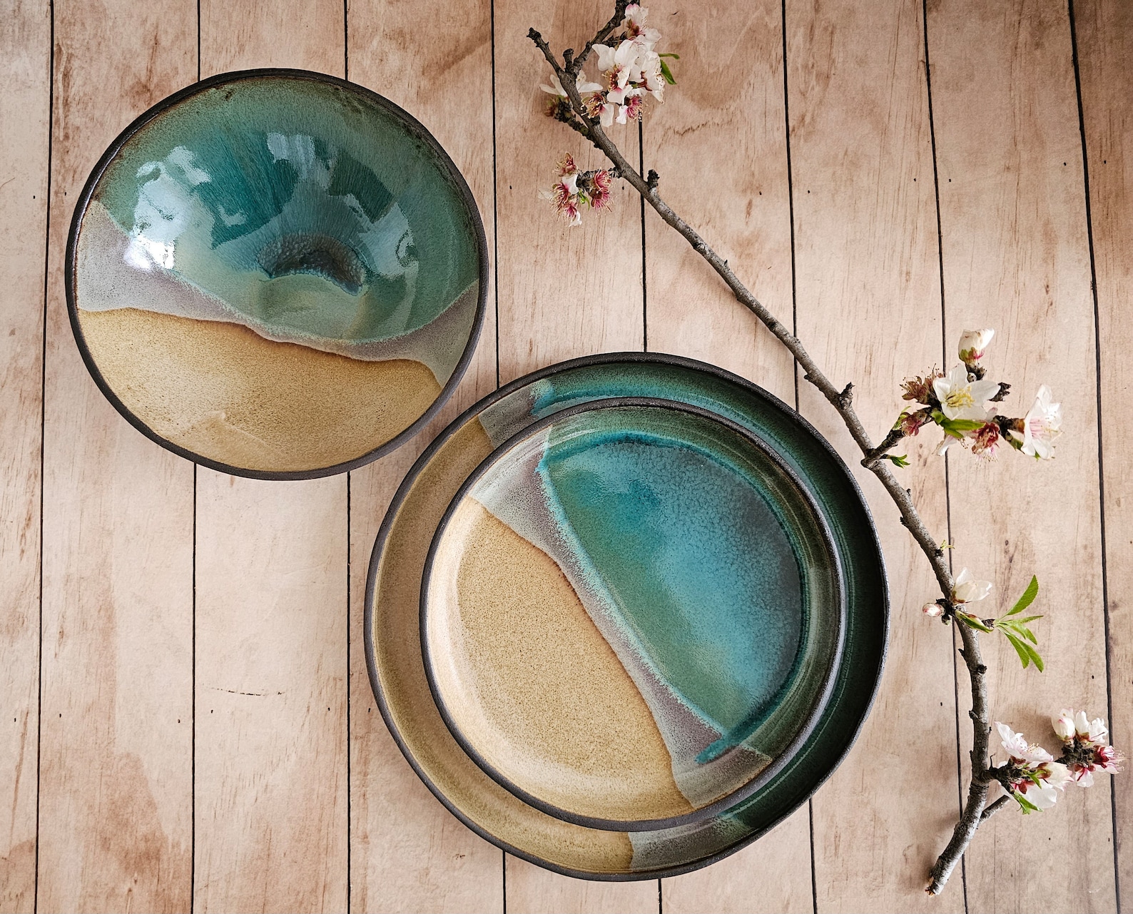 Ceramic Serving Dish Set, Modern Ceramic Dinnerware Set, Beige and ...