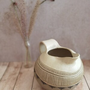 Light Brown Ceramic Pitcher with hand Engraved Decoration and Black Ceramic prints Ceramic Drinkware Pottery Pitcher image 8