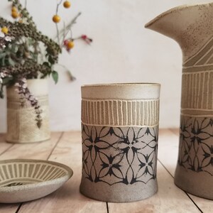 SET of TWO Tumblers & ONE Ceramic pitcher, Ceramic Drinkware, Handmade pottery pitcher, Water Pitcher, Stoneware Pitcher, Gift Idea image 4