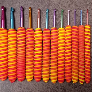 Unique Crochet Hook, Handmade Ergonomic Polymer Clay, Pumpkin Spice Spiral, Boye Style hook, ready to ship