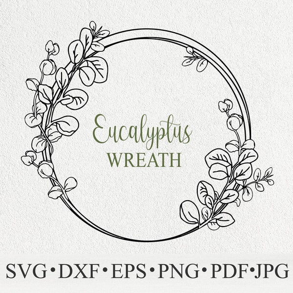 Eucalyptus frame svg cut file circle floral wreath watercolor frame png 300 dpi wedding eucalyptus leaves for wedding invitations or card