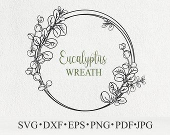 Eucalipto cornice svg tagliato file cerchio corona floreale acquerello cornice png 300 dpi matrimonio foglie di eucalipto per inviti di nozze o biglietto