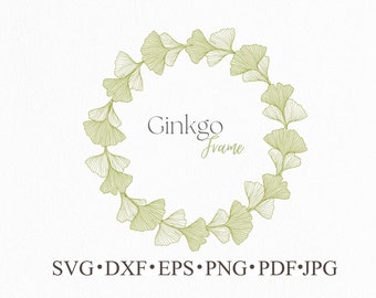 Ginkgo biloba frame svg cut file circle floral wreath frame png 300 dpi wedding floral leaves for invitations or card