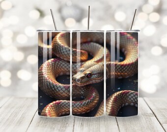 Scaglia di serpente glitterata anno 2025, design a sublimazione, bicchiere da 20 oz, sottile e affusolato
