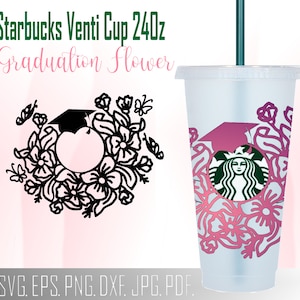 Starbucks graduação svg starbucks envoltório copo com moldura de flor envoltório 24 onças sênior 2021 SVG envoltório de dois estilos para copo frio